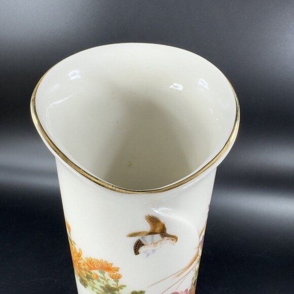 Japanese Porcelain Ceramic Folded Vase Shibata Japan Flower Shaped Vase Painted - Picture 9 of 16